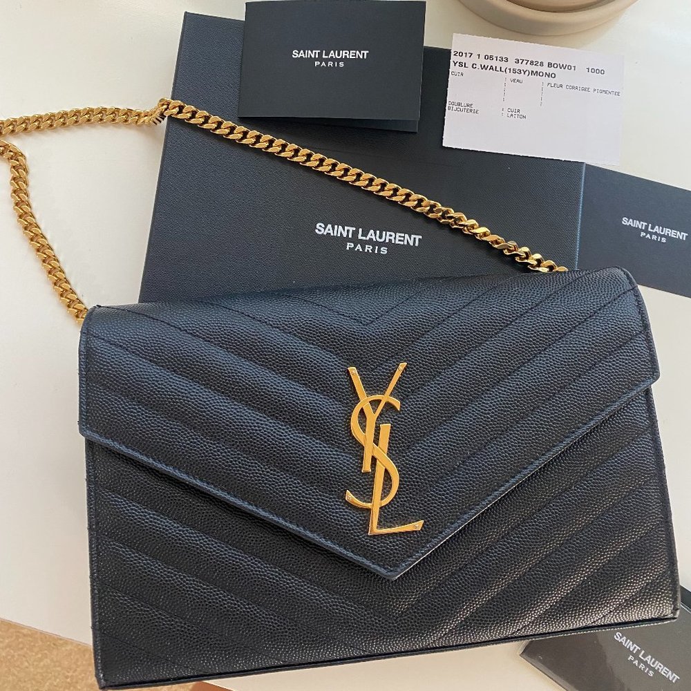 YSL Large Monogram Quilted Leather Wallet on a Chain